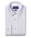 White and Blue Sateen Dobby Check Dress Shirt