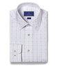 White and Blue Sateen Dobby Check Dress Shirt