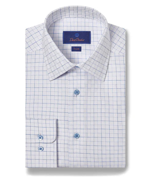 White & Blue Herringbone Check Dress Shirt