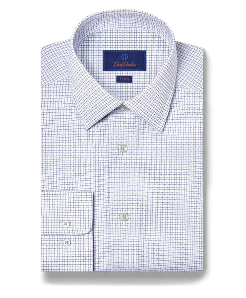 White & Blue Shadow Check Dress Shirt
