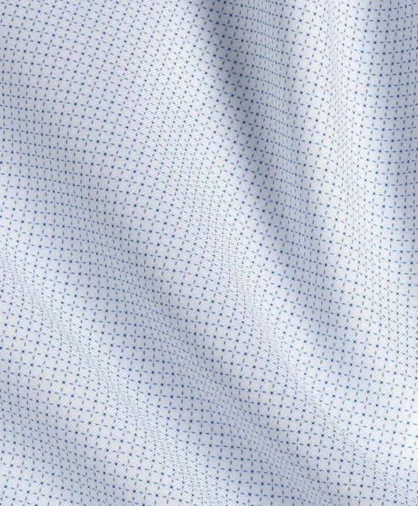 White & Blue Micro Geometric Print Stretch Dress Shirt