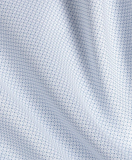 White & Blue Micro Geometric Print Stretch Dress Shirt