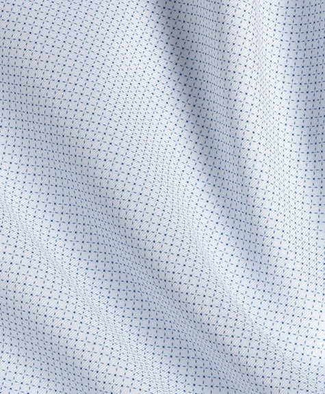 White & Blue Micro Geometric Print Stretch Dress Shirt