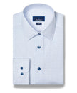 White & Blue Micro Geometric Print Stretch Dress Shirt