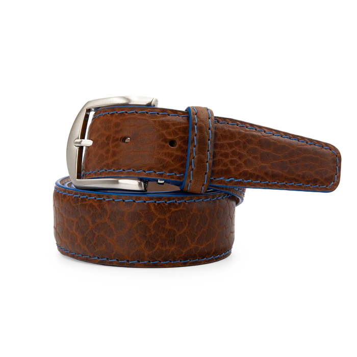 American Bison - Cognac w/ Denim Edge & Border Stitch Belt