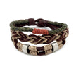 Men's Bracelet - Leather, Jute 3 part Bracelet with button and loop closure