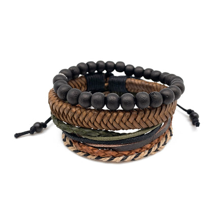 Men's Bracelet - Multi strand bracelet beads, leather, jute