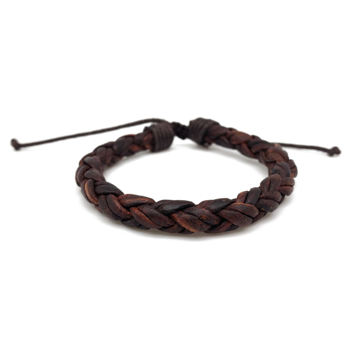 Men's Bracelet - Braided leather bracelet with pull closure