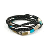 Men's Bracelet - Black Braids and Aqua, Tan Twine