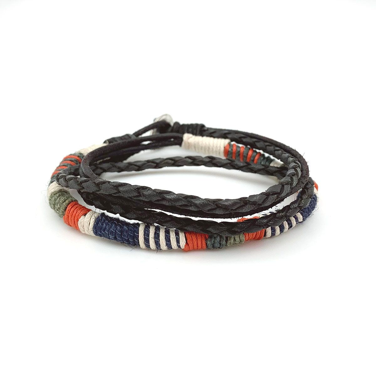 Men's Bracelet - Braided Cord and Orange, Green, Blue Twine