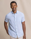 Seamark Stripe Linen Rayon Short Sleeve Sport Shirt