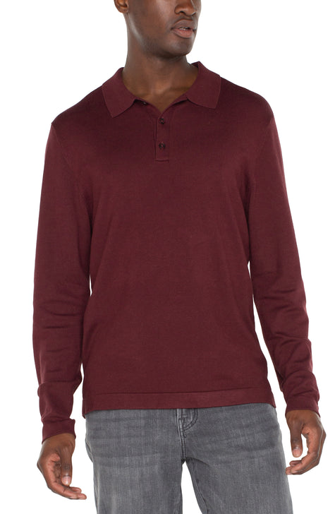 Sweater knit long sleeve polo