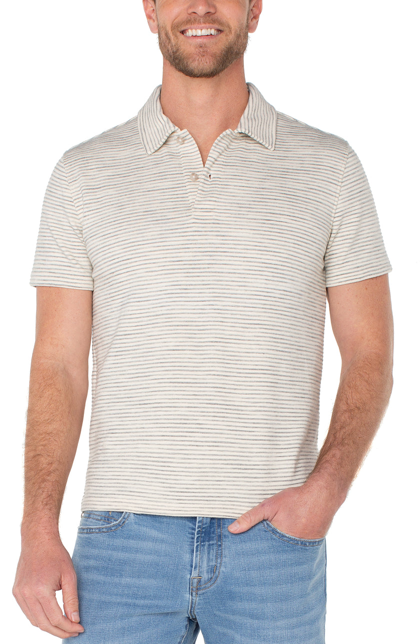 Cream and Gray Stripe Polo