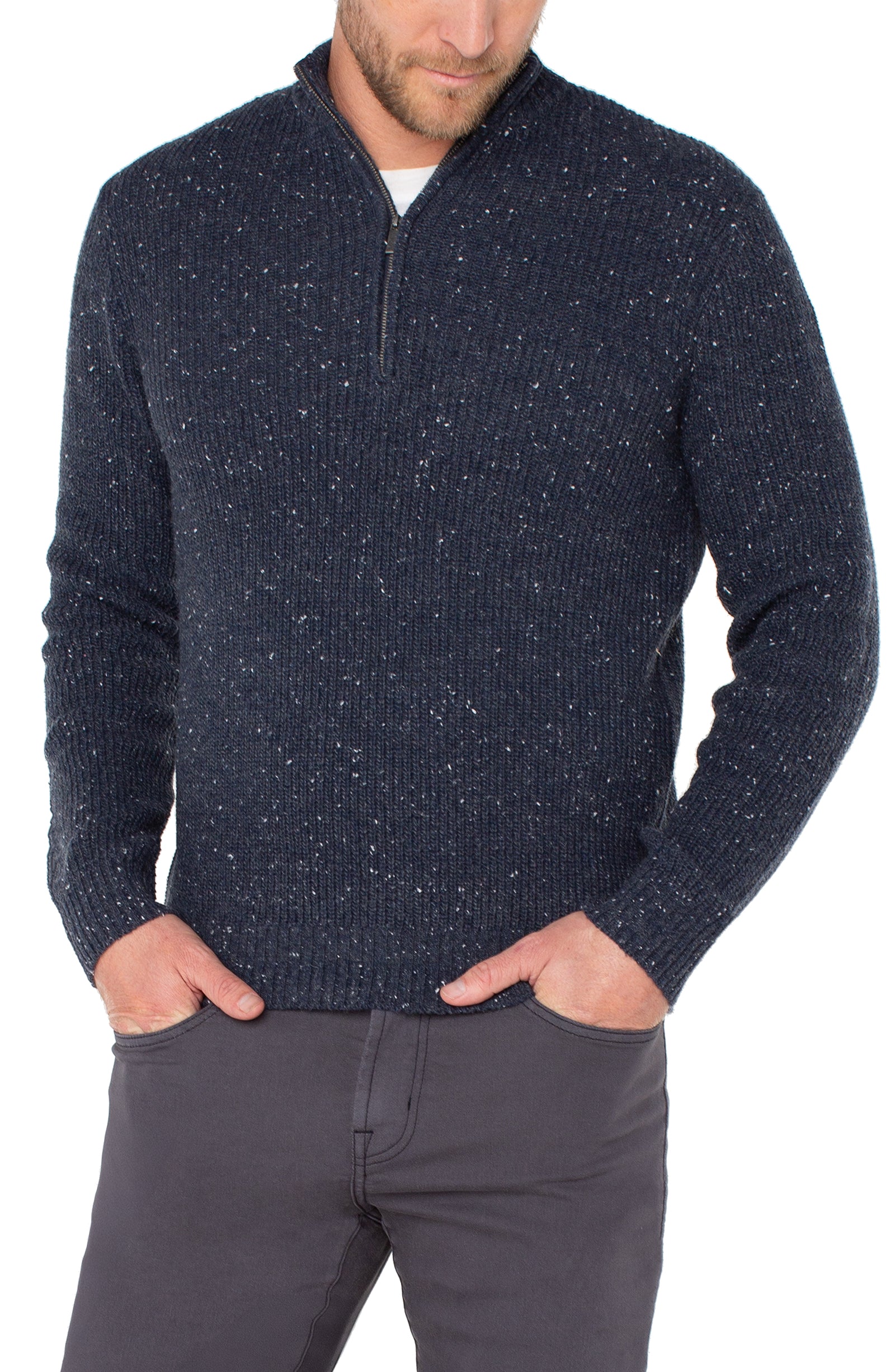 Indigo Blue Donegal Rib Quarter Zip Sweater