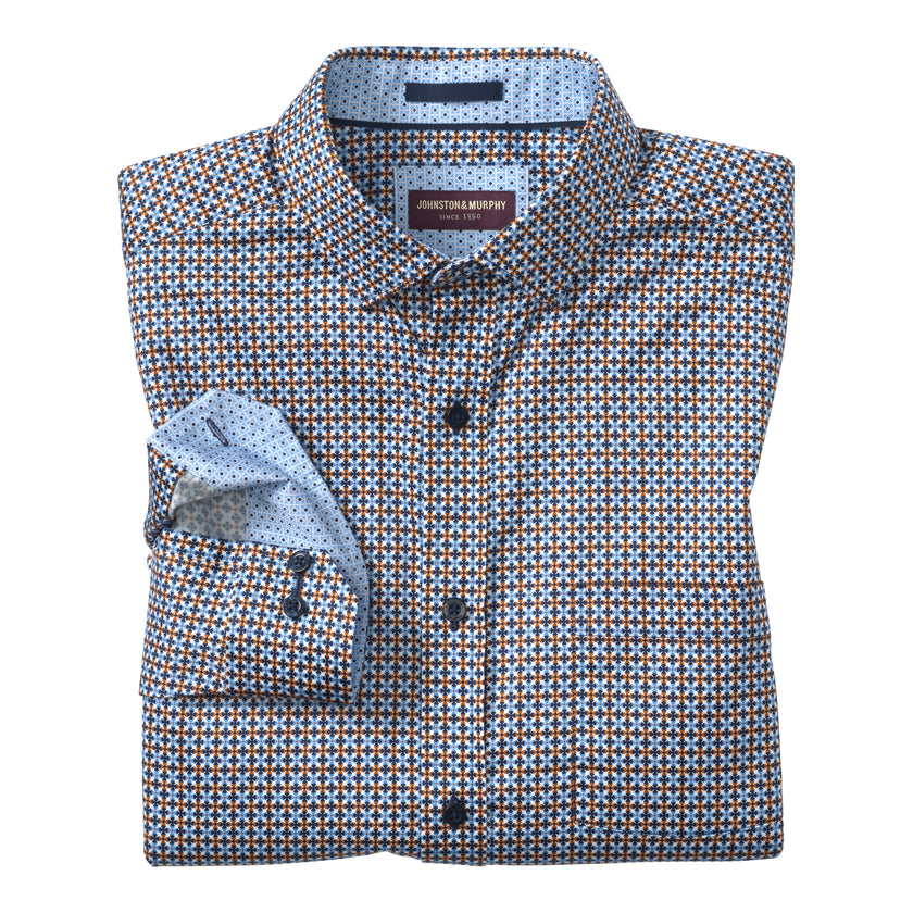 Blue and Rust Print Shirt