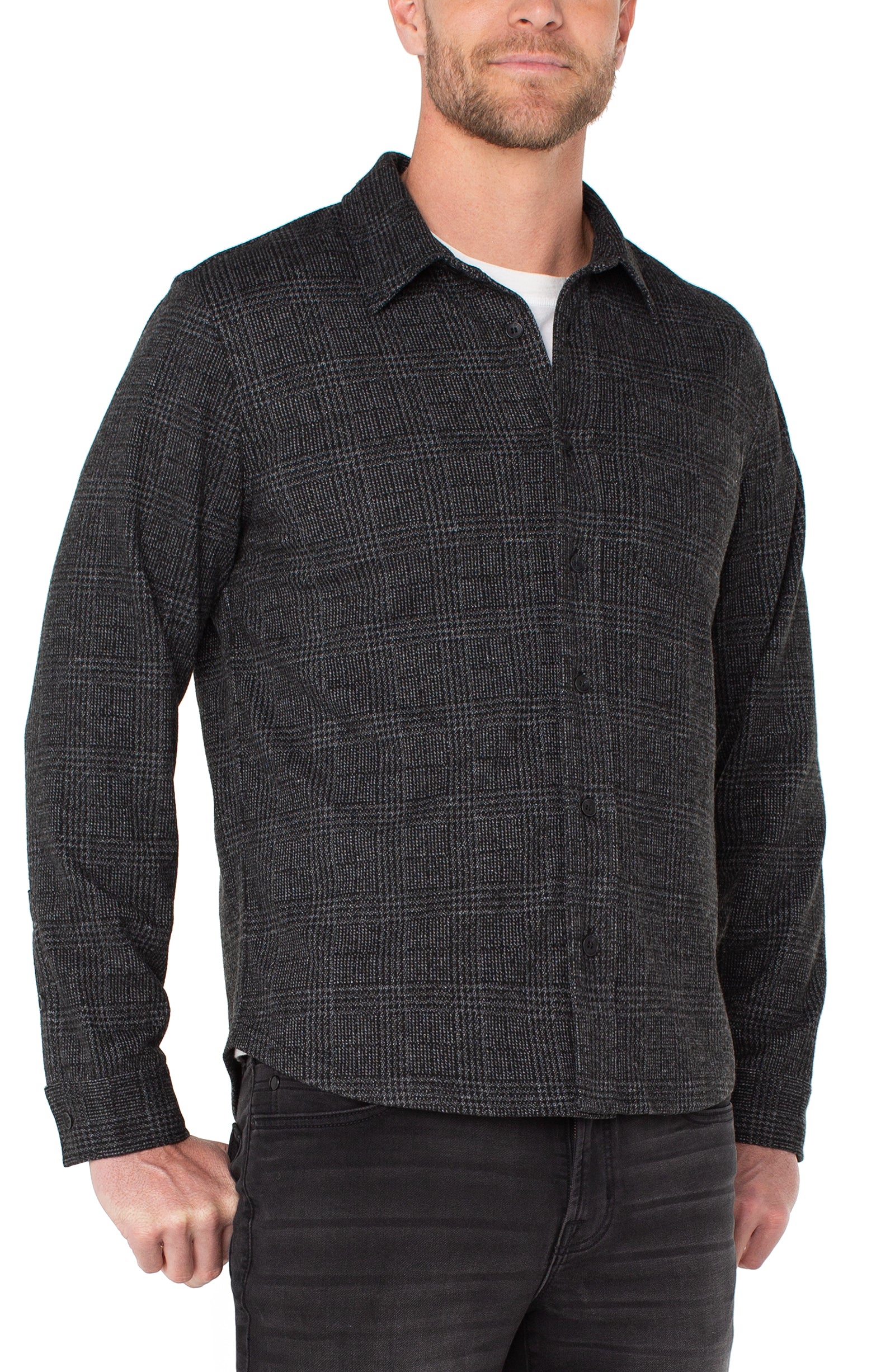 Charcoal and Black Button Front Shirt