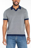 Navy and Cream Johnny Collar Shirt