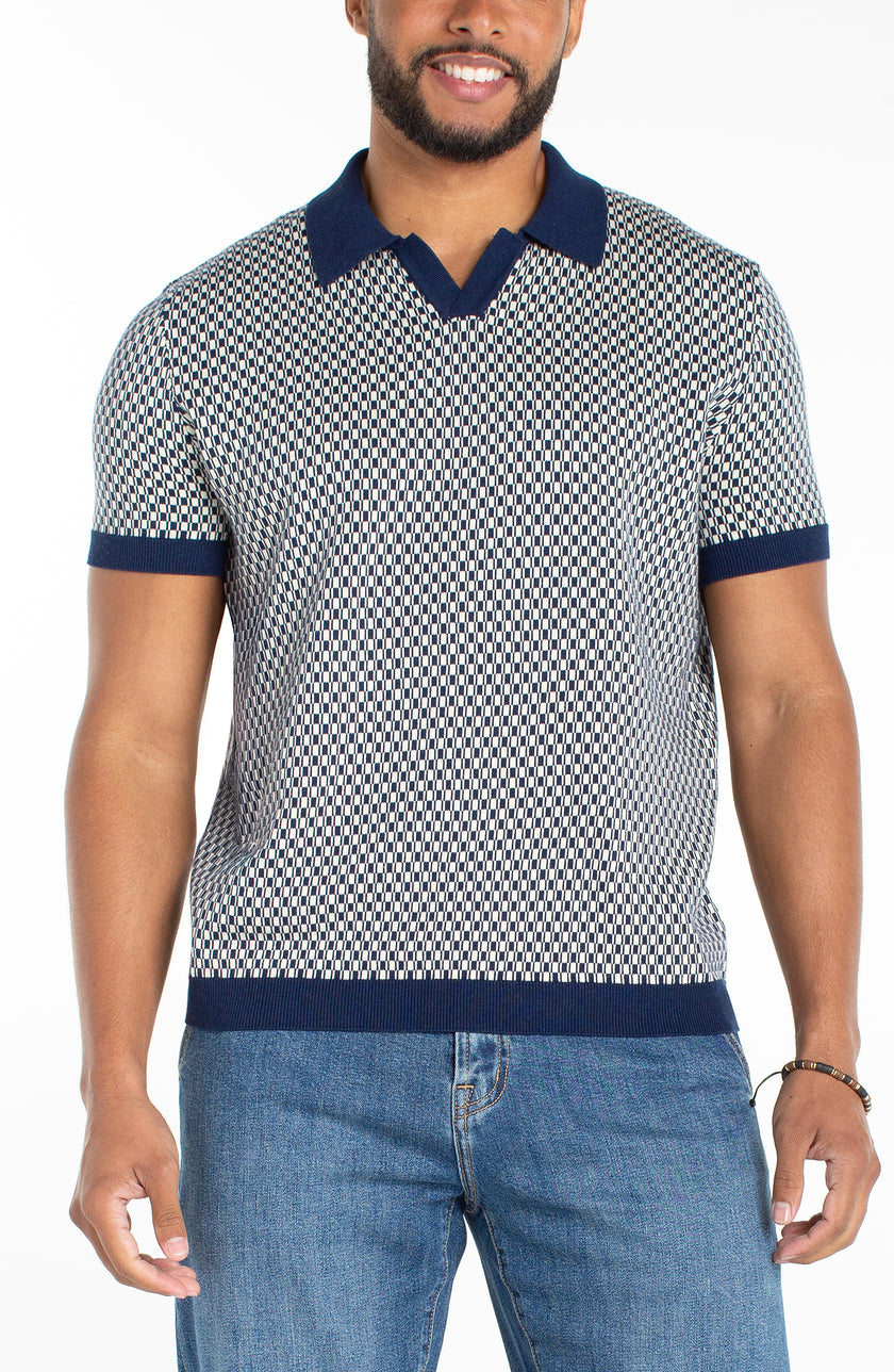 Navy and Cream Johnny Collar Shirt