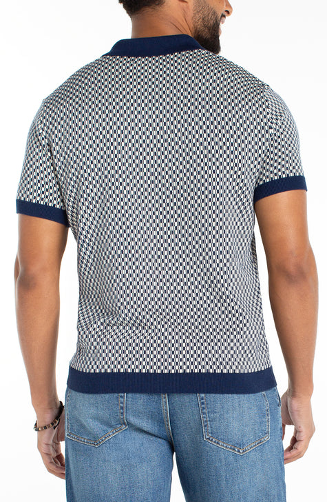 Navy and Cream Johnny Collar Shirt