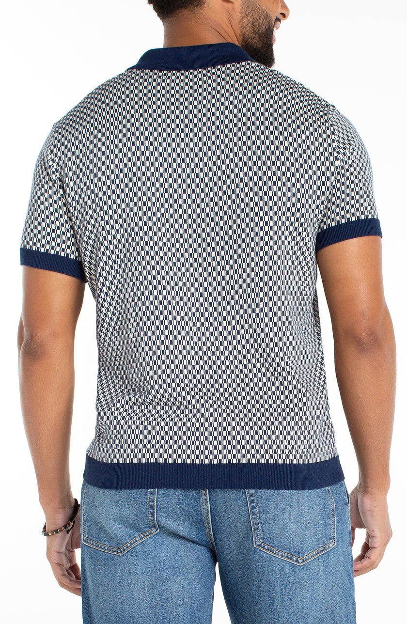 Navy and Cream Johnny Collar Shirt
