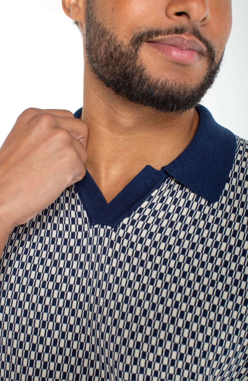 Navy and Cream Johnny Collar Shirt
