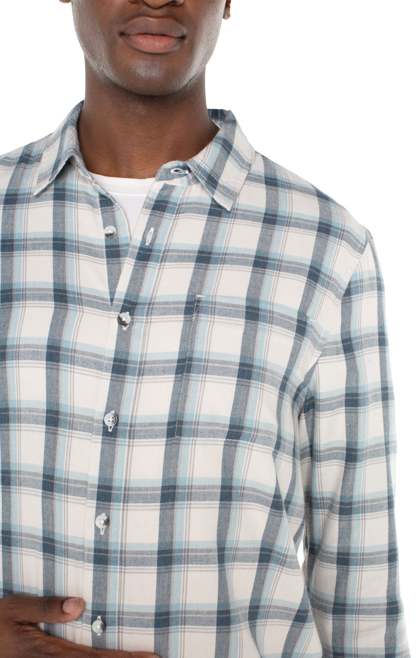 White and Blue Plaid Button Up Shirt