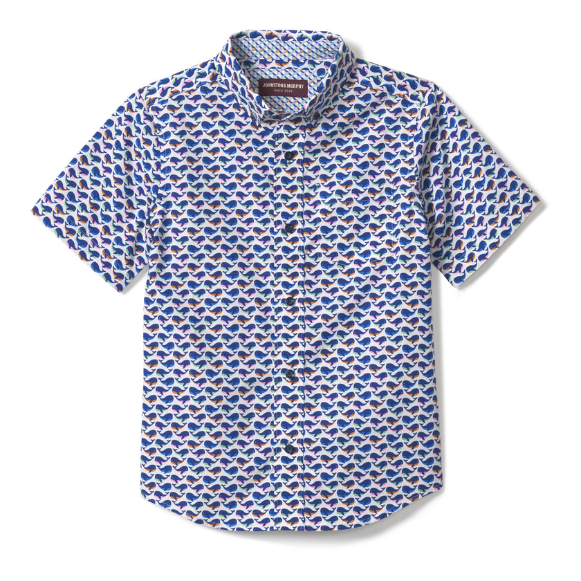 Boys Whale Print Button Down