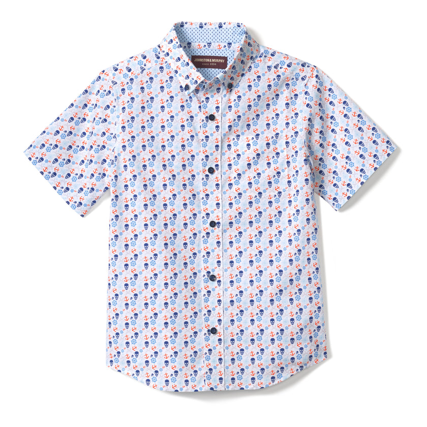 Boys Nautical Print Button Down Shirt