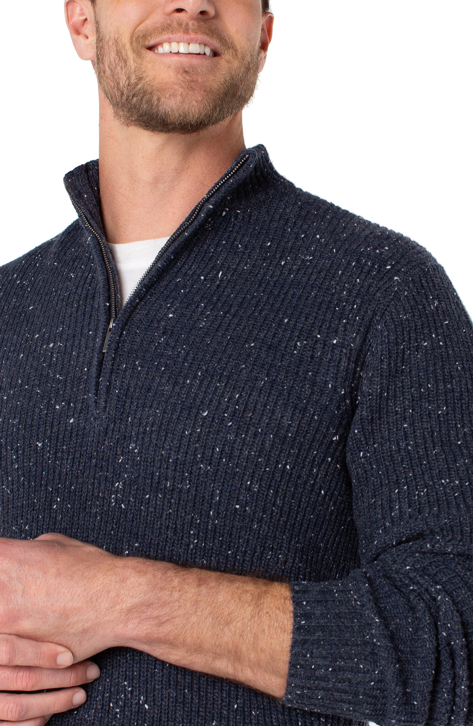 Indigo Blue Donegal Rib Quarter Zip Sweater