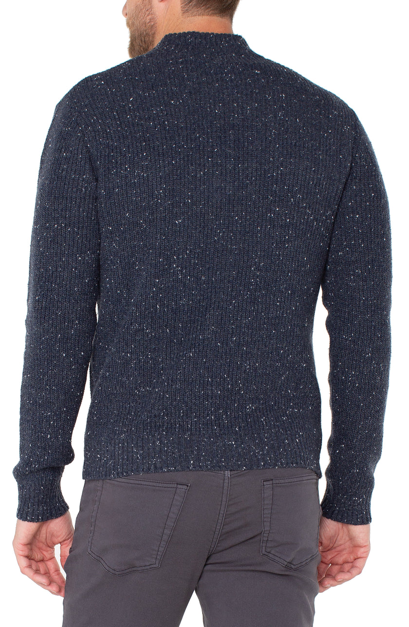 Indigo Blue Donegal Rib Quarter Zip Sweater