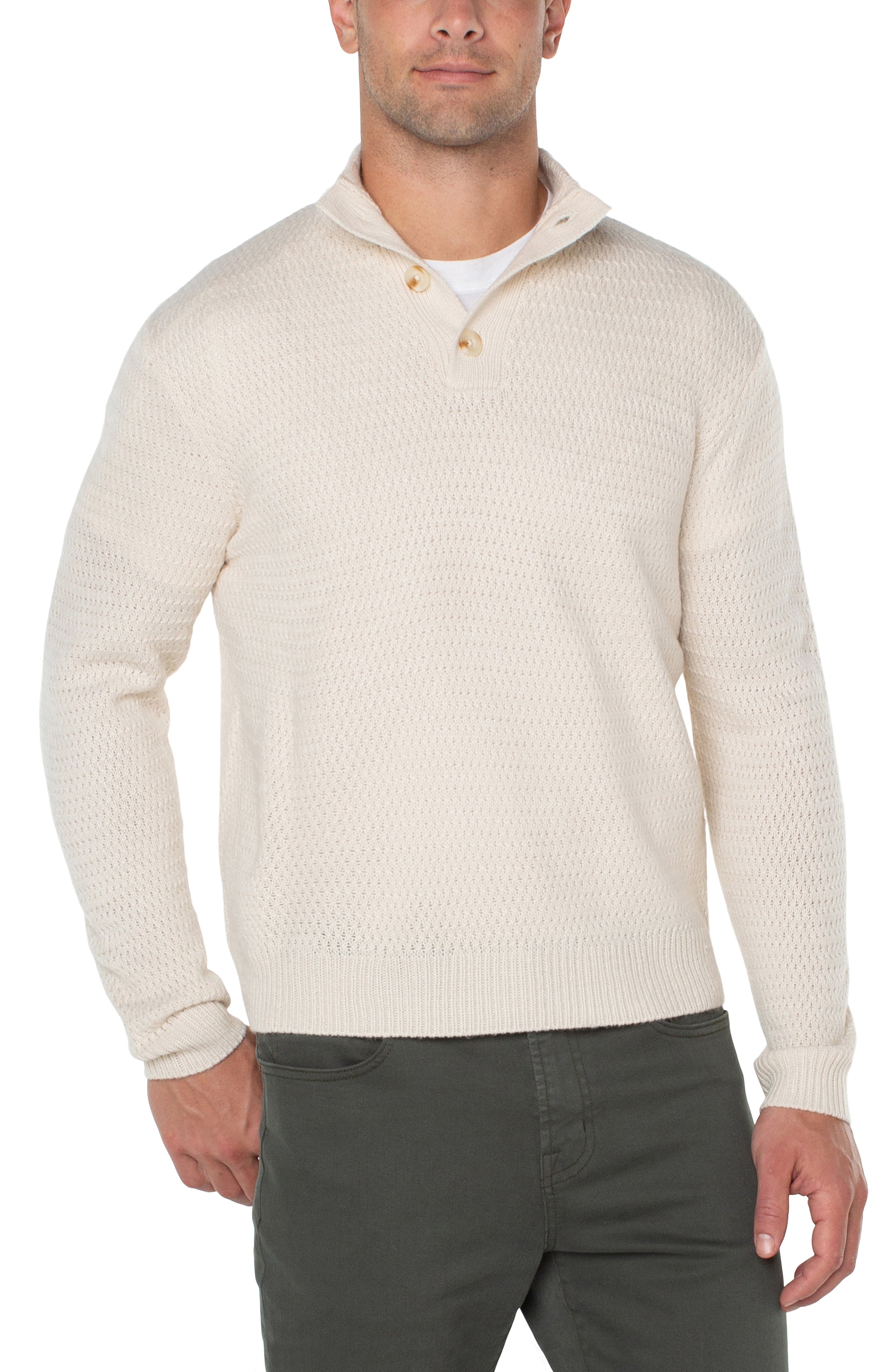 Cream Button Mock Neck Sweater