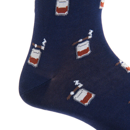 Bourbon With Cigar Cotton Sock Linked Toe Mid-Calf