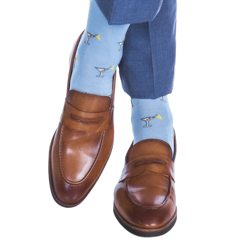 Martini Glass Cotton Sock Linked Toe Mid-Calf