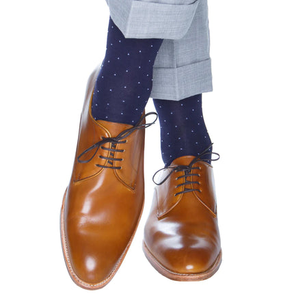 Classic Navy with White Pin Dot Cotton Sock Mid-Calf